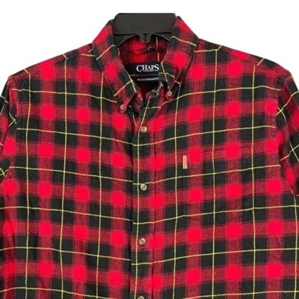 Chaps Performance Flannel Button Down Shirt Mens L Red Plaid Flannel Casual